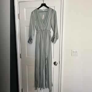 Sage satin maxi dress